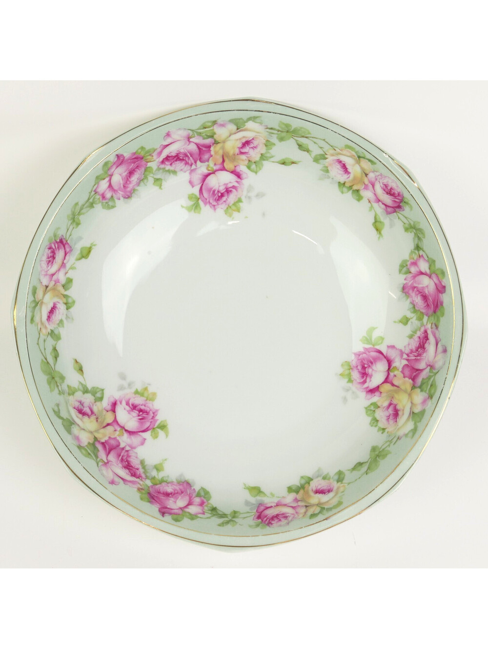 Antique MZ Austria Porcelain Serving Bowl 9.75" Victorian Roses Pink Gold Trim